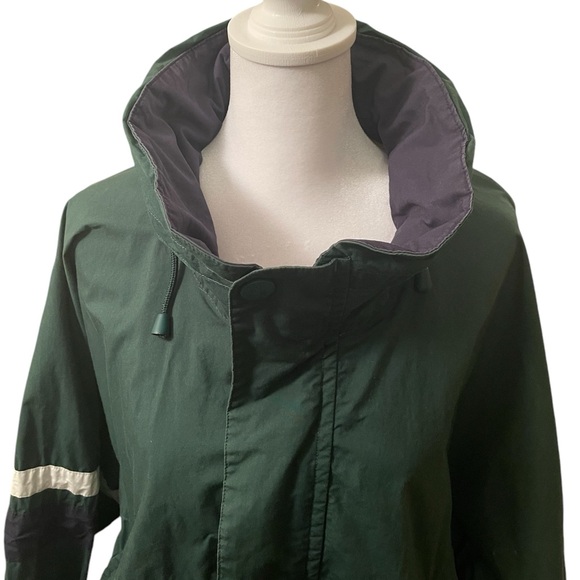 Vintage 90s Nautica Forest Green Windbreaker / Raincoat w fold up hood- Size XL - Picture 10 of 13